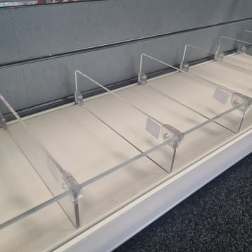 Used 370mm Acrylic Shelf Dividers With Clips - Pack of 20