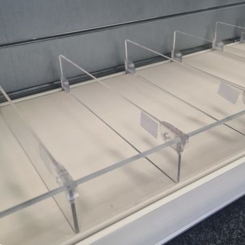 Used 470mm Acrylic Shelf Dividers With Clips - Pack of 20